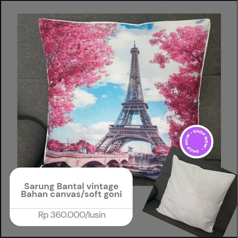 Sarung bantal sofa vintage paris sarung bantal eiffel canvas sarung bantal retro canvas soft goni