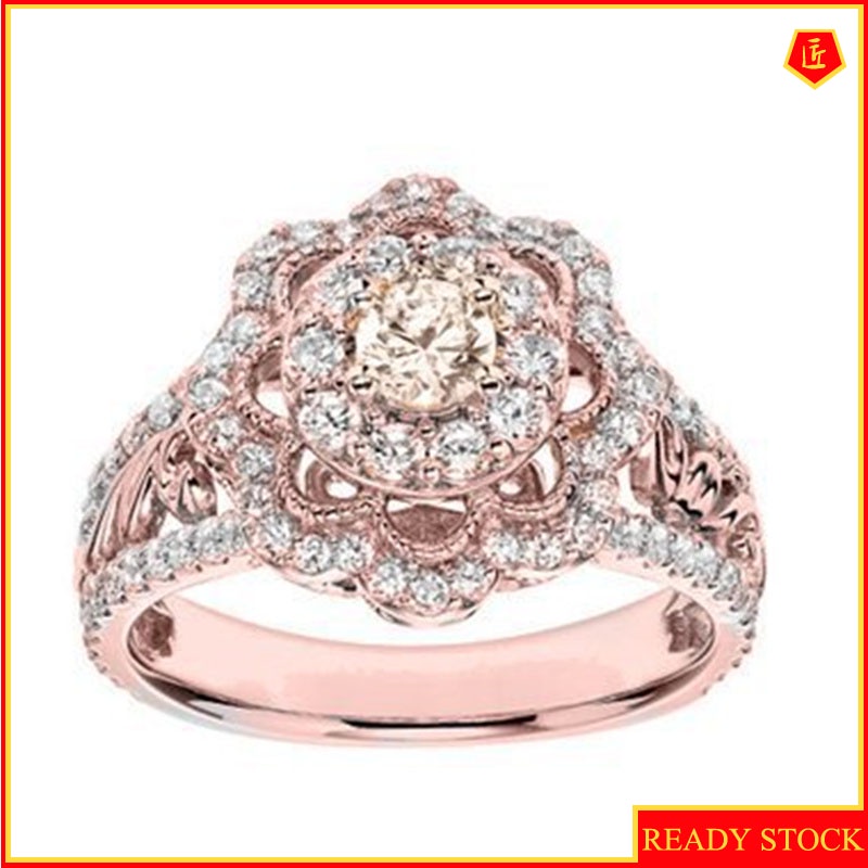 [Ready Stock]18K Rose Gold Diamond Ring Female Luxury Fashion