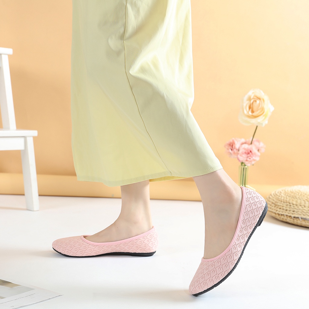 Jiso 118 Sepatu Wanita Flatshoes Ballerina Bahan Rajut Import