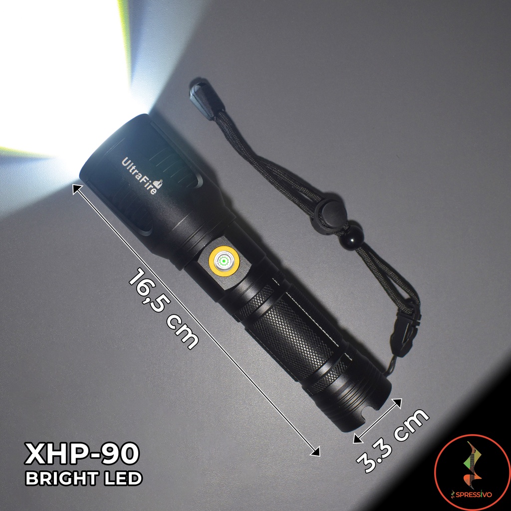 Senter LED XHP 90 USB-C Cree Compact 5 Mode baterai 18650 | 26650
