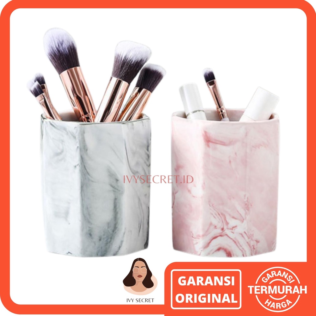 Brush Holder Ceramic Marble Rectangle Gelas Tempat Brush Make Up Organizer Tempat Brush Make Up Tempat Brush Tempat Kuas Makeup