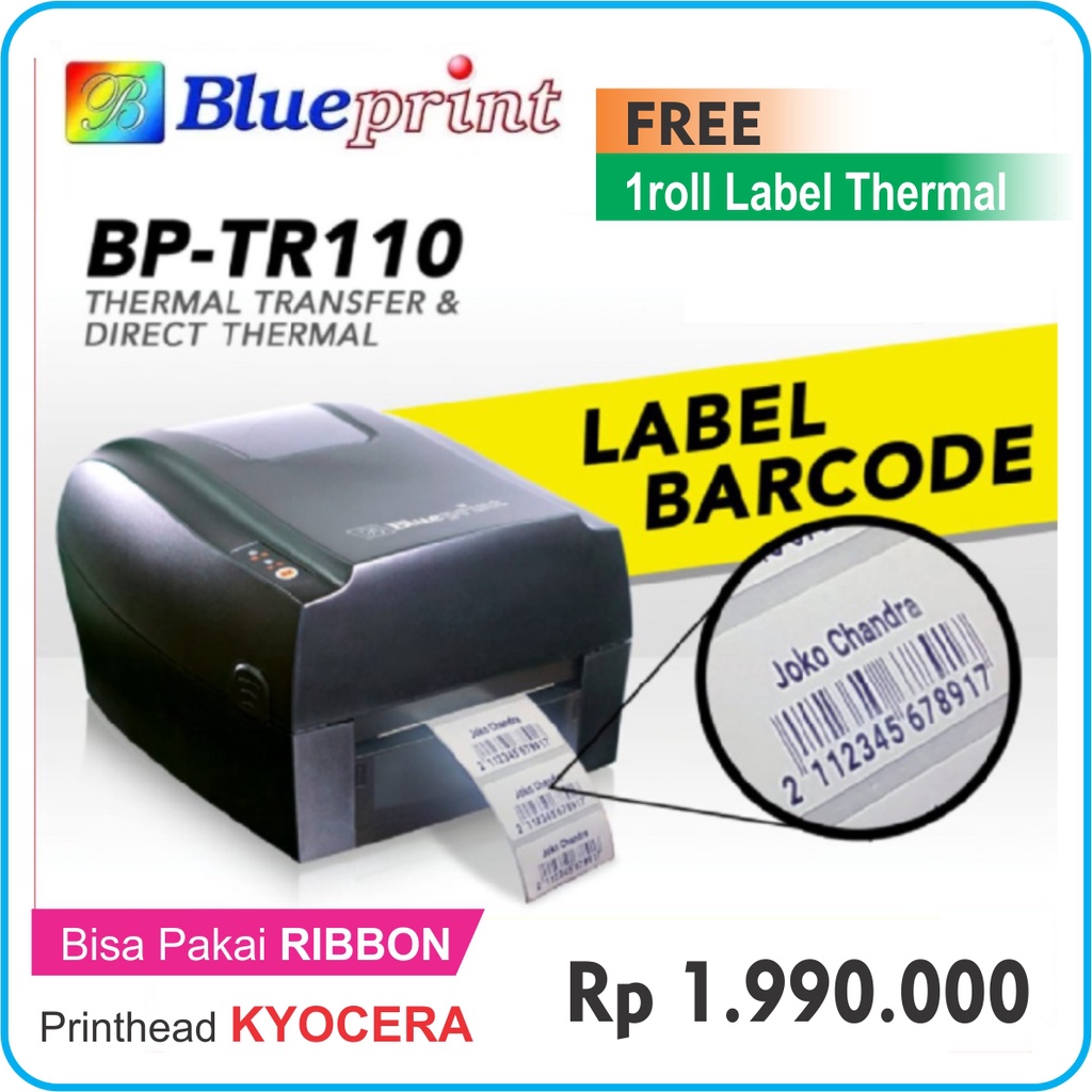 Blueprint TR110 Printer Label Thermal Barcode Harga Sticker Olshop ( USB + Serial + LAN )