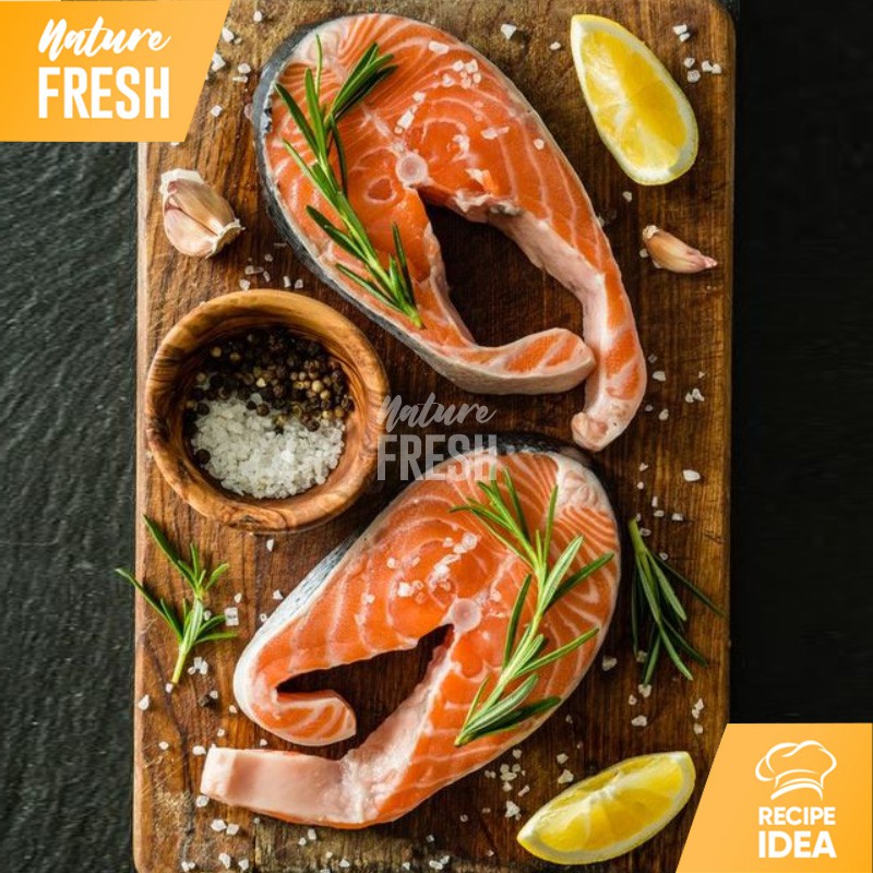 Ikan Salmon Steak Beku Frozen 200gr Kualitas Premium - Ikan Salmon Atlantik Norwegian Steak