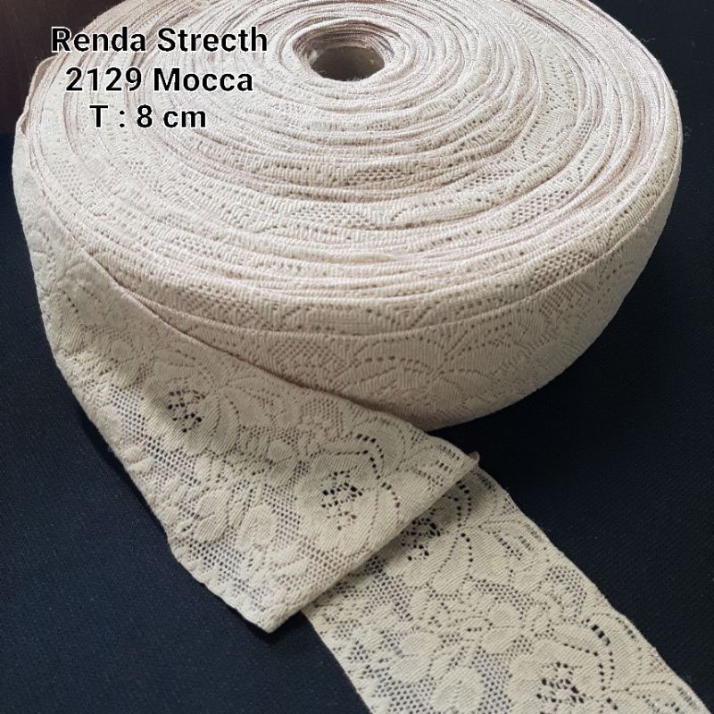 Kain Renda Fashion Strecth 2129 lebar 8 cm/ Renda minimalis/Renda kain poliester strech
