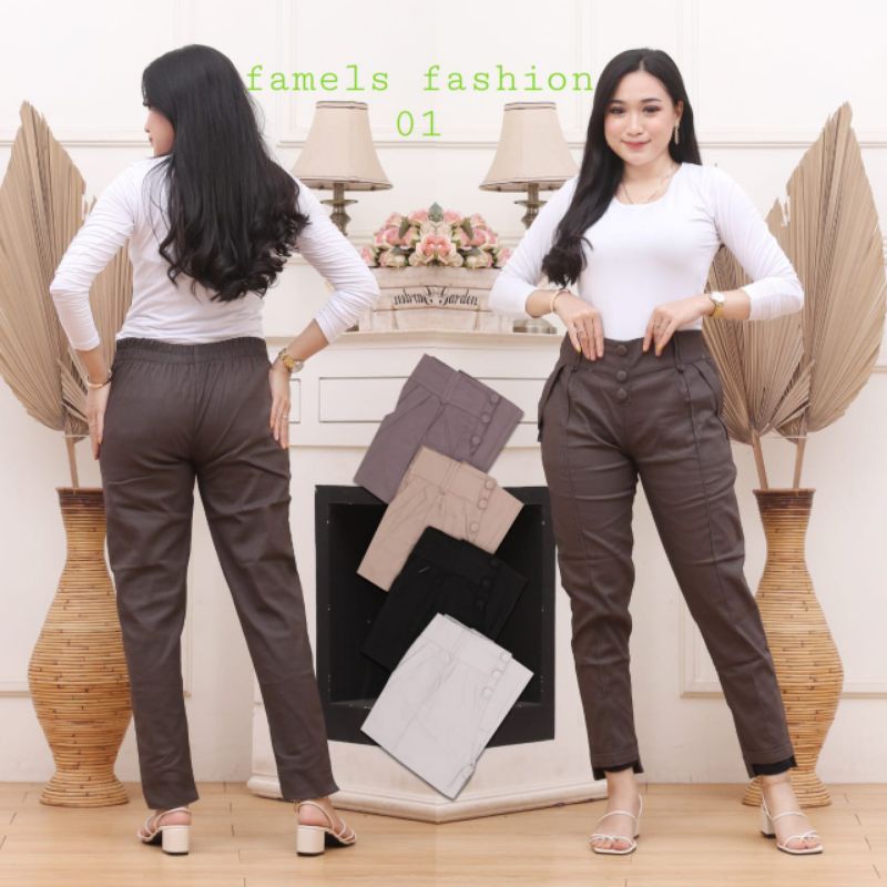 Celana panjang wanita famels / baggy pants twill combed / celana kantor wanita / celana katun twill combed