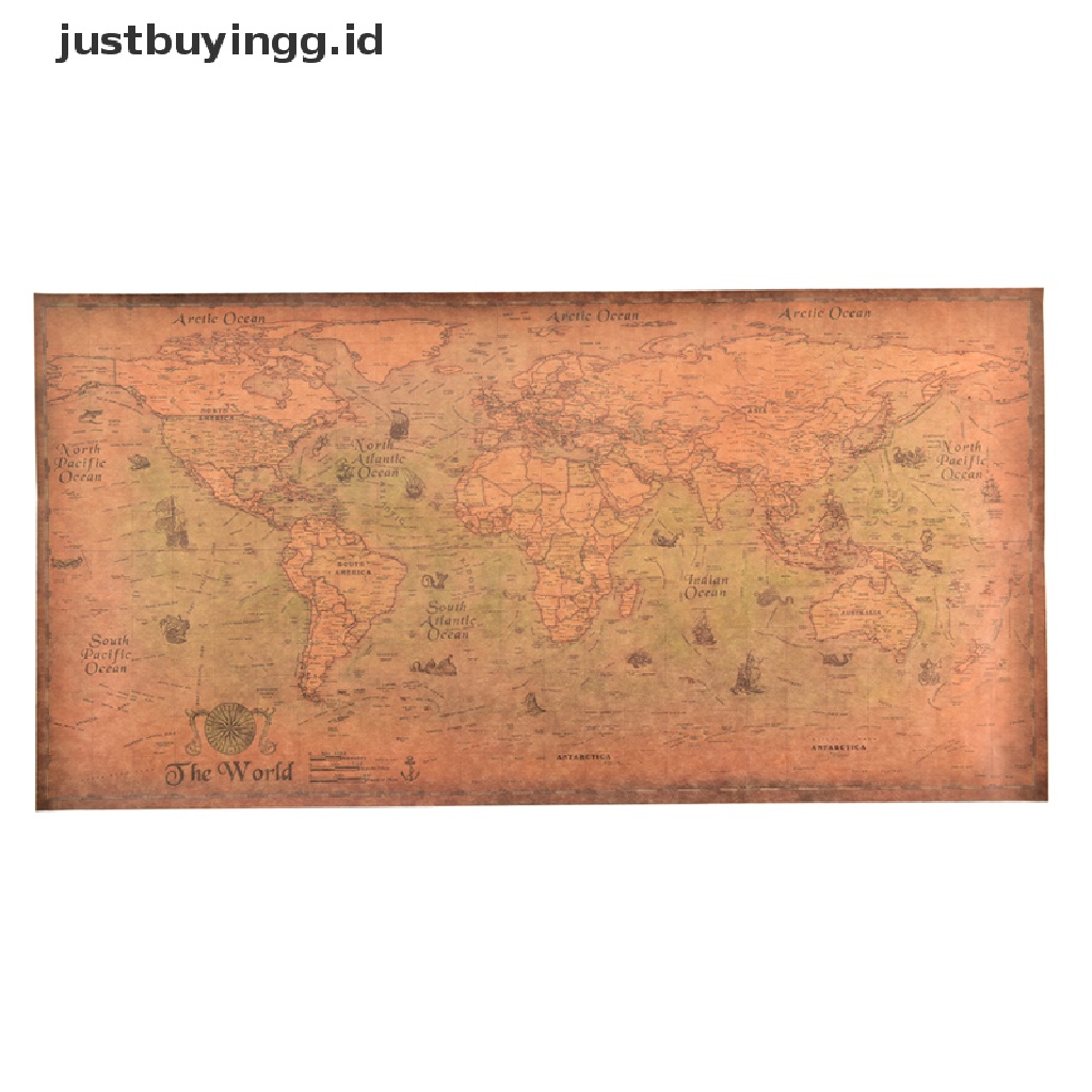 Poster Peta Dunia Tua Bahan Kertas Ukuran 100cm X 51cm Gaya Vintage Retro Untuk Dekorasi Rumah