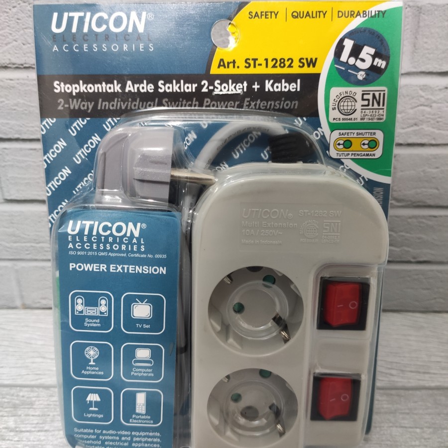 Stop Kontak 2 Lubang Saklar tersendiri + Kabel 1.5M UTICON ST1282 SW