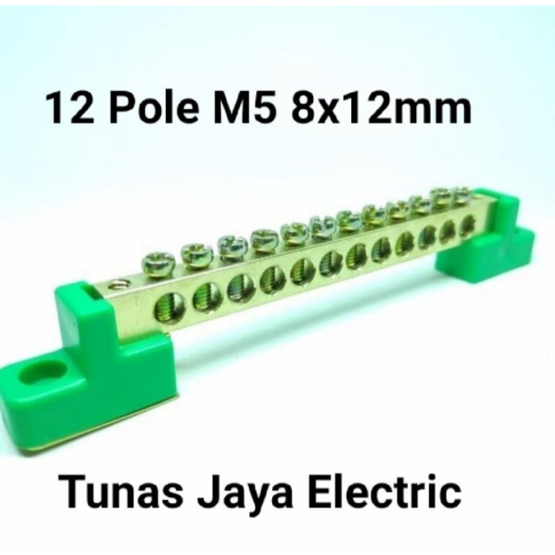 Terminal Blok Grounding 12 Pole M5 8x12mm KUNINGAN