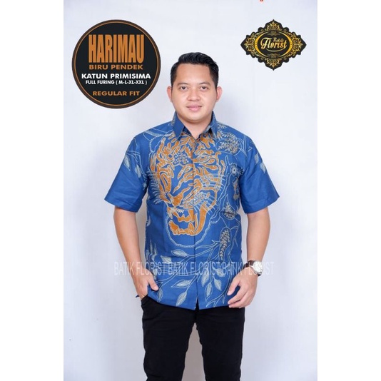 KEMEJA BATIK SOLO HARIMAU ABSTRAK BIRU BATIK PRIA SIZE M L XL XXL