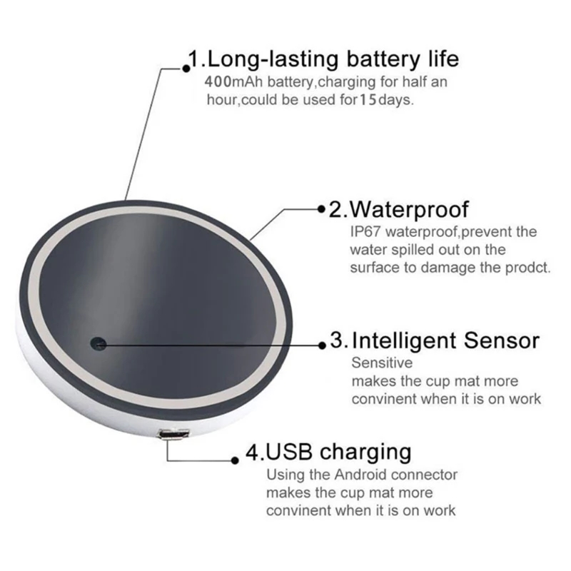 Tatakan Gelas Anti Air / Debu Dengan Lampu Led Warna-Warni + Port Charger Usb Untuk Mobil