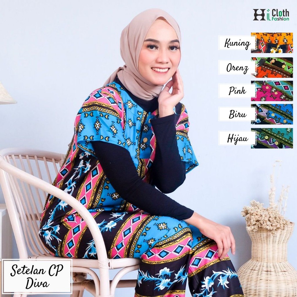 setelan celana rayon motif adem | setelan celana busui