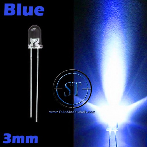 x10 LED Putih = Biru 3mm Super Bright Blue Clear isi 10 Pcs