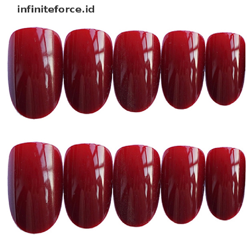 Infiniteforce.id 24pcs / Set Kuku Palsu Warna Merah wine Untuk Nail Art / Manicure