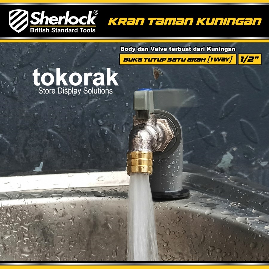 KRAN AIR TAMAN 1 WAY 1/2 INCH KUNINGAN SHERLOCK - KRAN TEMBOK CEBOL