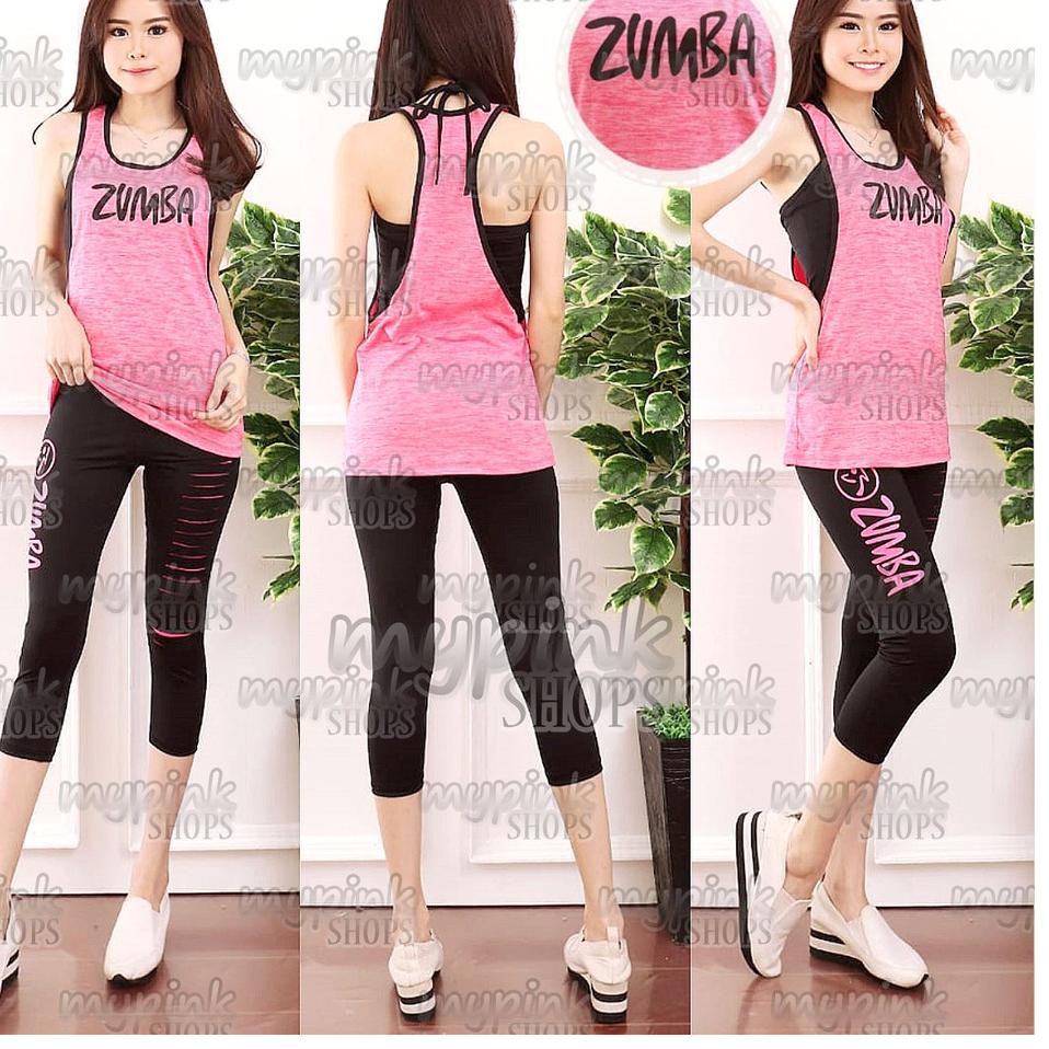 RBT44 Stelan Baju Senam Singlet Double Zumba Pink Pdk ✹✹