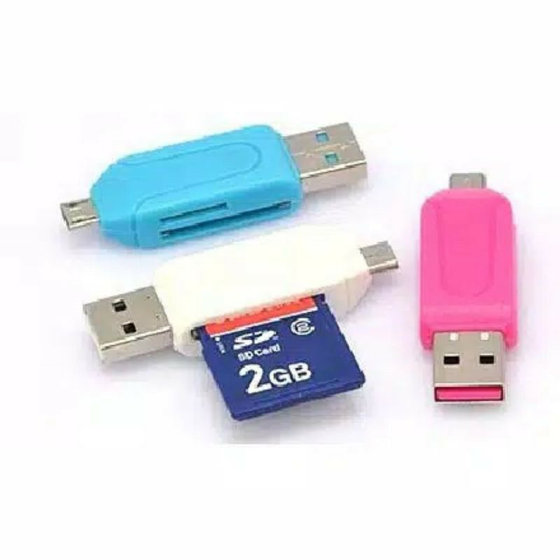 USB OTG + CARD READER MINI 2 IN 1 SLOT MICRO SD MINI SD MICRO USB TRANSFER DATA HP SAMSUNG