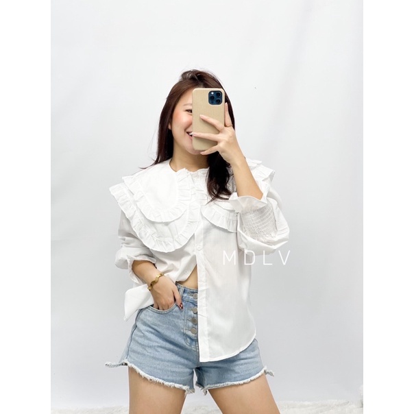 MDLV ~ 8600# Raymonda Oversized Collar Shirt Atasan Blouse Korea Fashion import