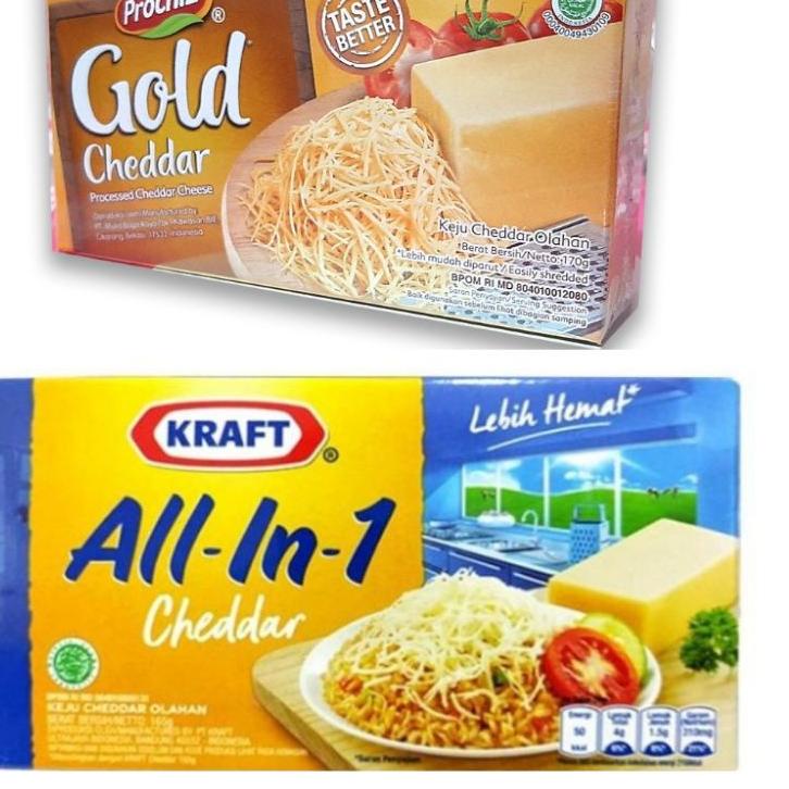 

❤[PROMO MURAH!!!]❤KEJU KRAFT ALL IN ONE 160gr / KEJU CHEDDAR PROCHIZ GOLD 165gr