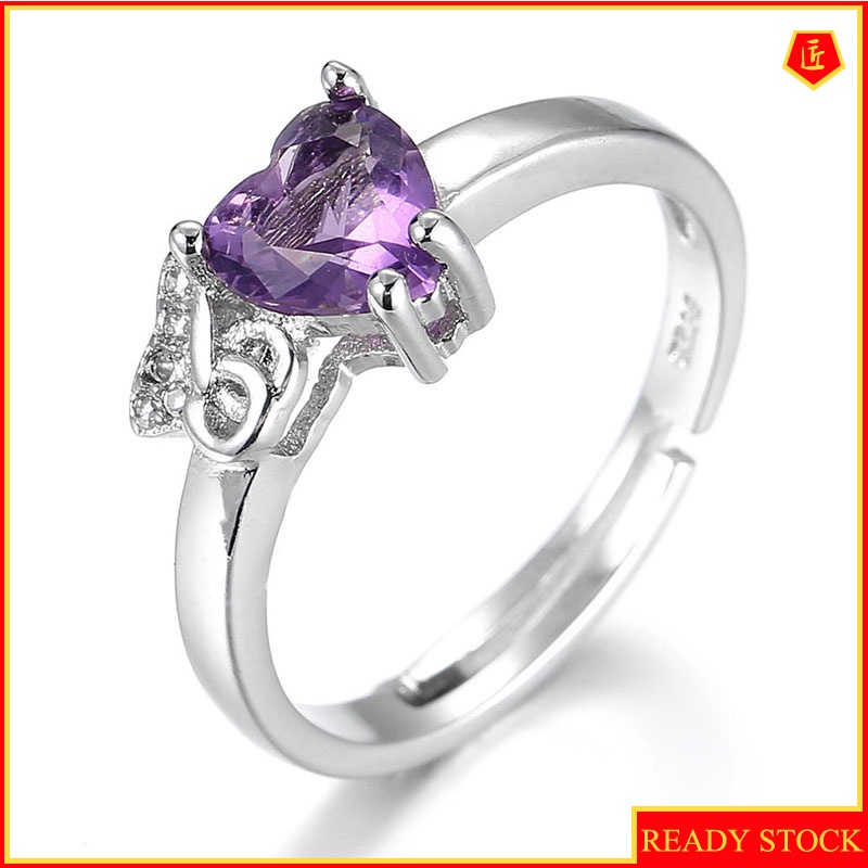 [Ready Stock]Korean Simple Fashion Heart Shape Amethyst Ring