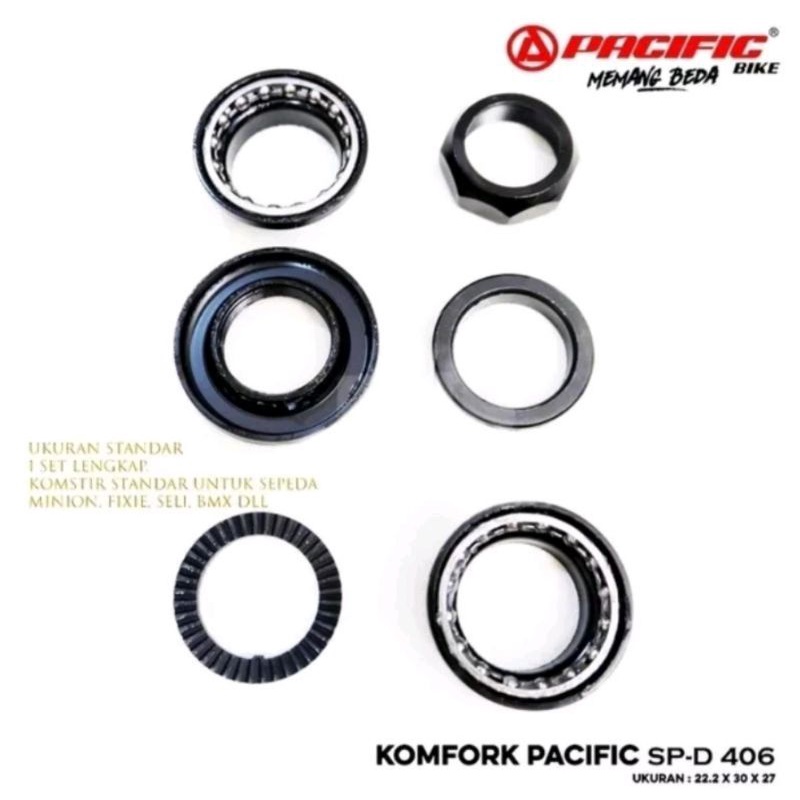 Headset Pacific D406 D407 Diameter Ukuran 22.2 mm . Head Set Kom Mangkok Fork Stir Model Drat Ukuran Standar standart Warna Croom Hitam