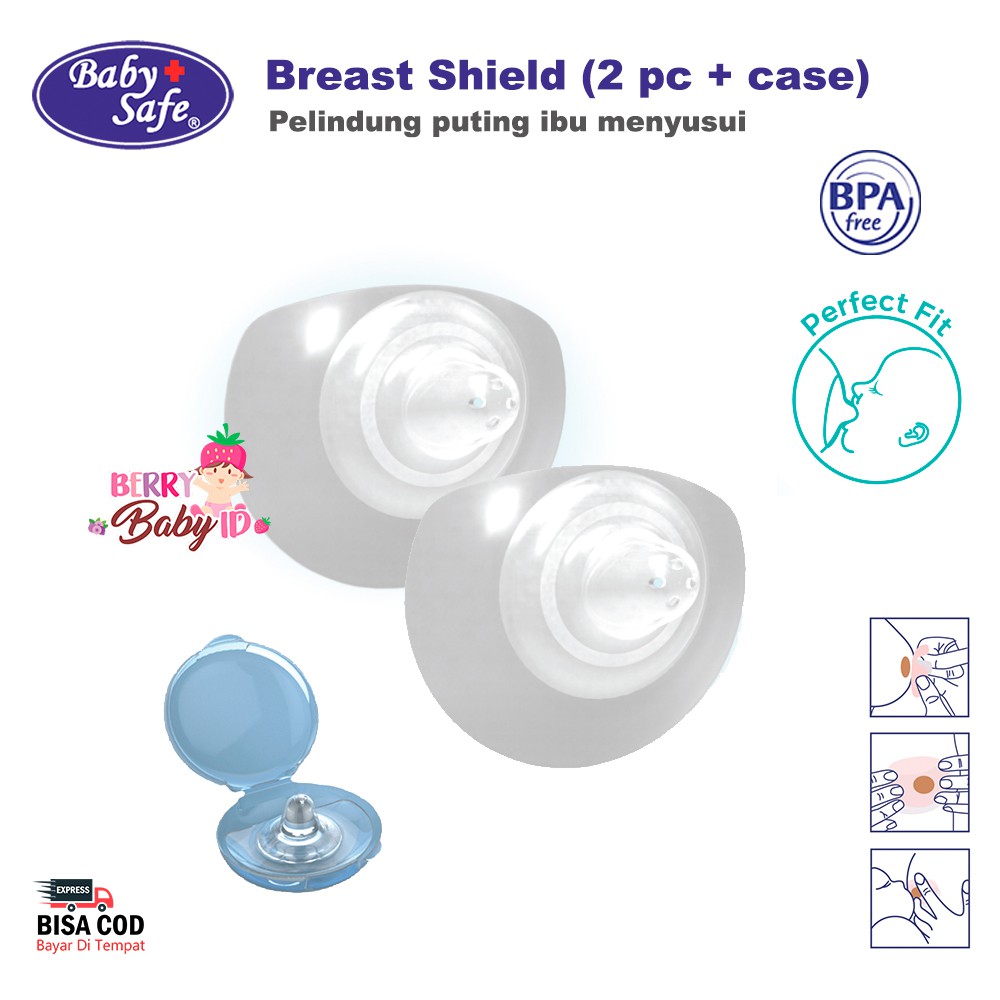 Baby Safe Breast Shields Pelindung Puting Ibu Menyusui 2 pc + case BPM04 Breast Shield Berry Mart