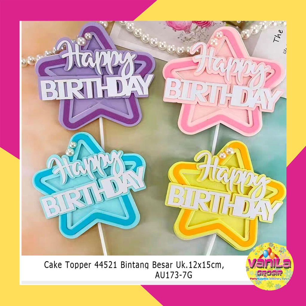 (1Pcs) Cake topper Hbd Motif Bintang, cake topper ulangtahun, tusukan kue, cake topper