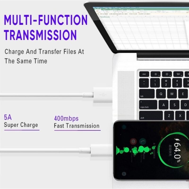 Kabel Data 5A Super Fast Charging Type C - Micro USB - Lightning / Kabel Charger Turbo 5A