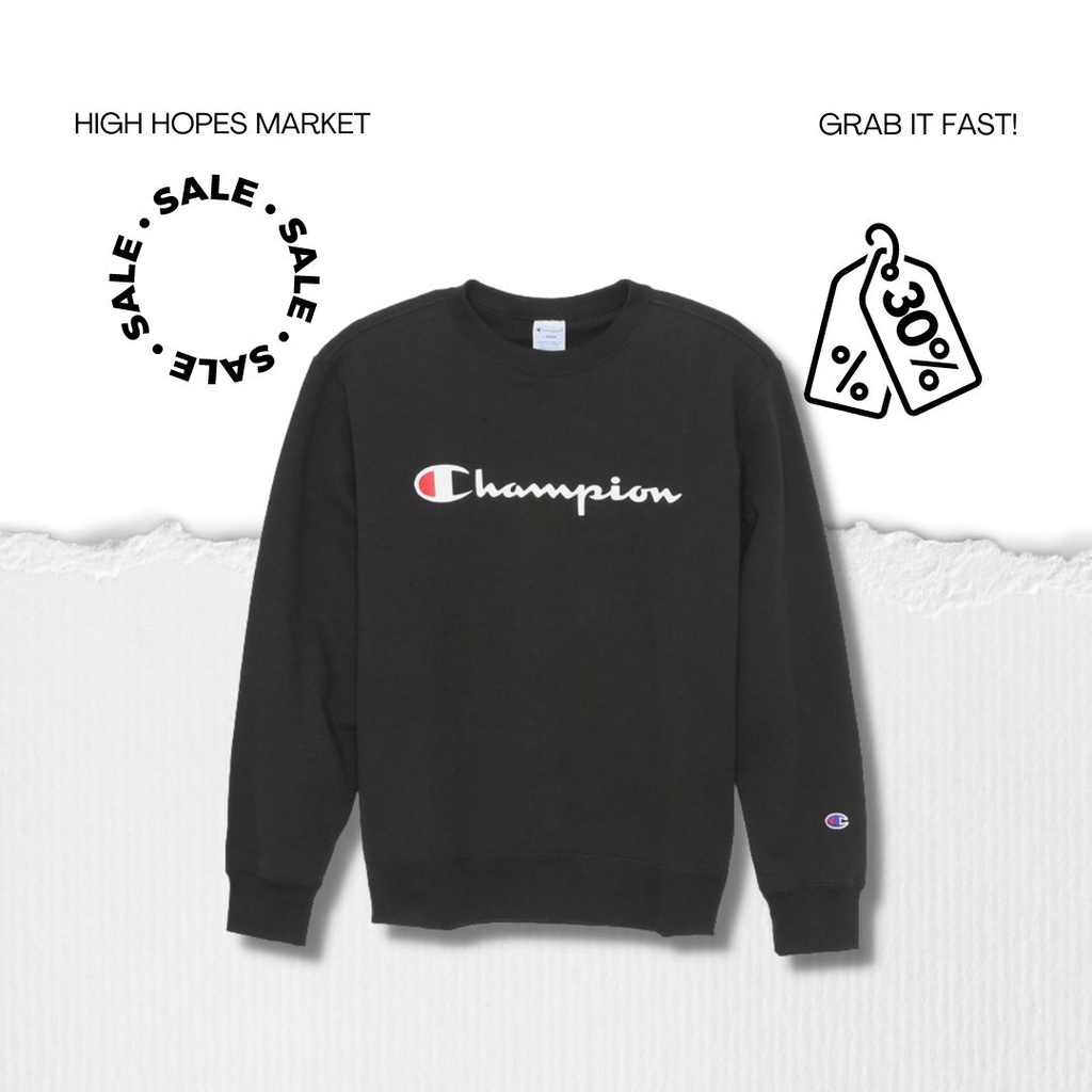 CREWNECK / CN CHAMPION BIG LOGO SCRIPT JAPAN MARKET BLACK ORIGINAL (COD)
