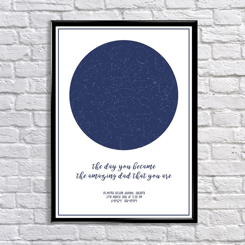 

BLUE ON WHITE custom constellation star map personalized framed A3 poster unique gift decoration