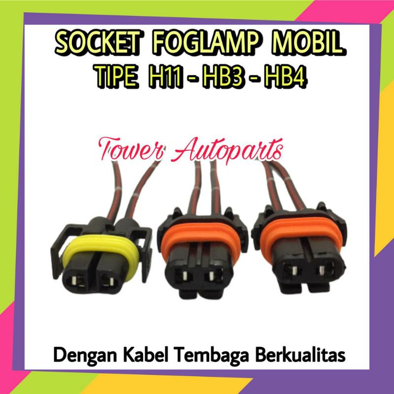 Socket / Soket Bohlam Lampu Kabut / Foglamp Mobil Tipe H11 / H16 / HB3 / HB4 Dengan Kabel Tembaga Berkualitas