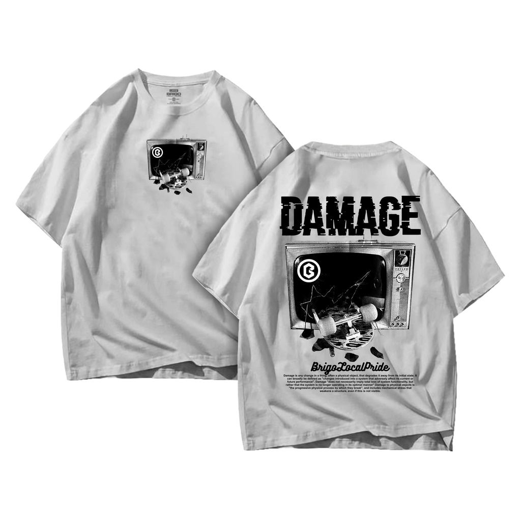 BRIGO Kaos Oversize DAMAGE II Kaos Jumbo Size Pria &amp; Wanita II Kaos Oversize Print DTF