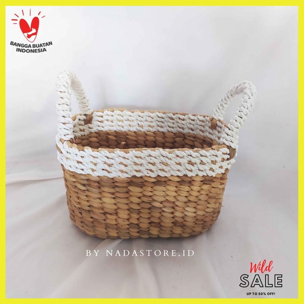 keranjang anyaman enceng Gondok handel Seagrass Oval Variasi Putih Dengan Handle / Hampers Box