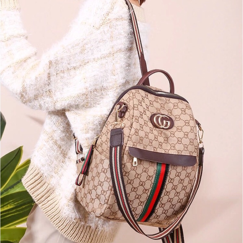 SG9539 syafniegery CG Monogram Striped Backpack import ransel wanita