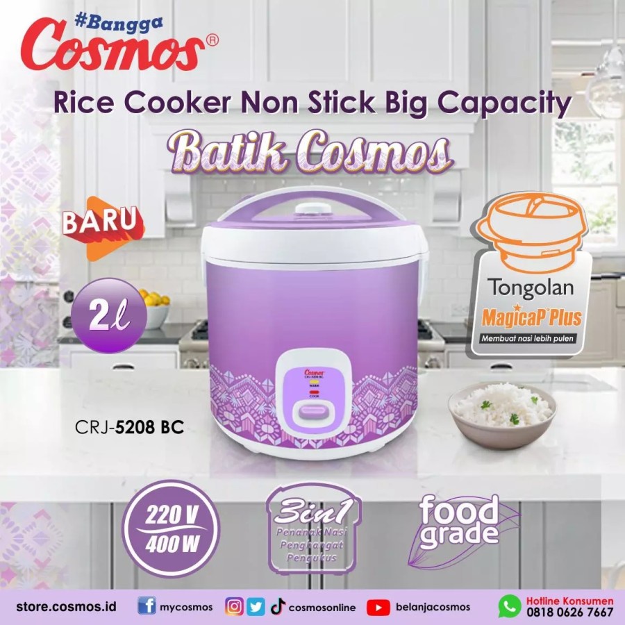 Rice Cooker Non Stick Cosmos Magic Com 2 Liter CRJ5208BC