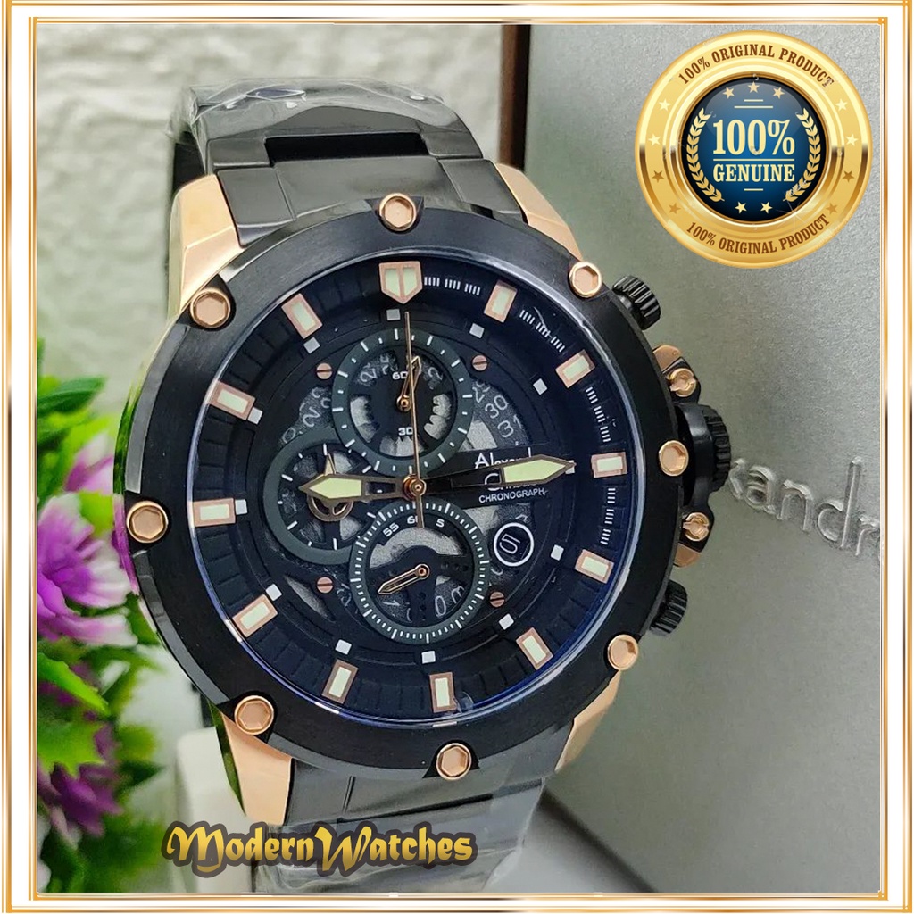 Jam Tangan Pria Terbaru Alexandre Christie Ori AC 6564 / 6416 Full Black Rosegold Hitam Silver Ranta