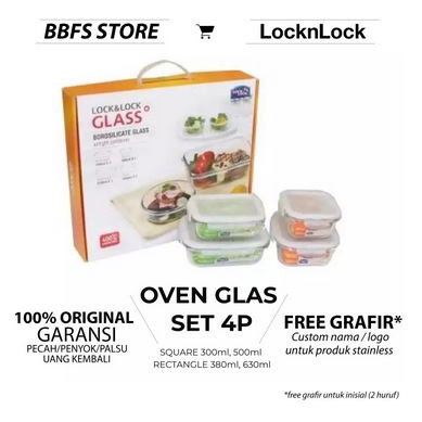 Lock n Lock Oven Glass Gift Set 4p / Kado Wadah Kaca Lock&amp;Lock