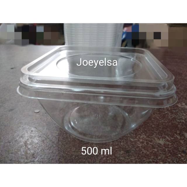 Mangkok Plastik 500 ml + tutup isi 50 pc/ Salad/ Kurma/Puding/ Es Kepal/ Es Cream