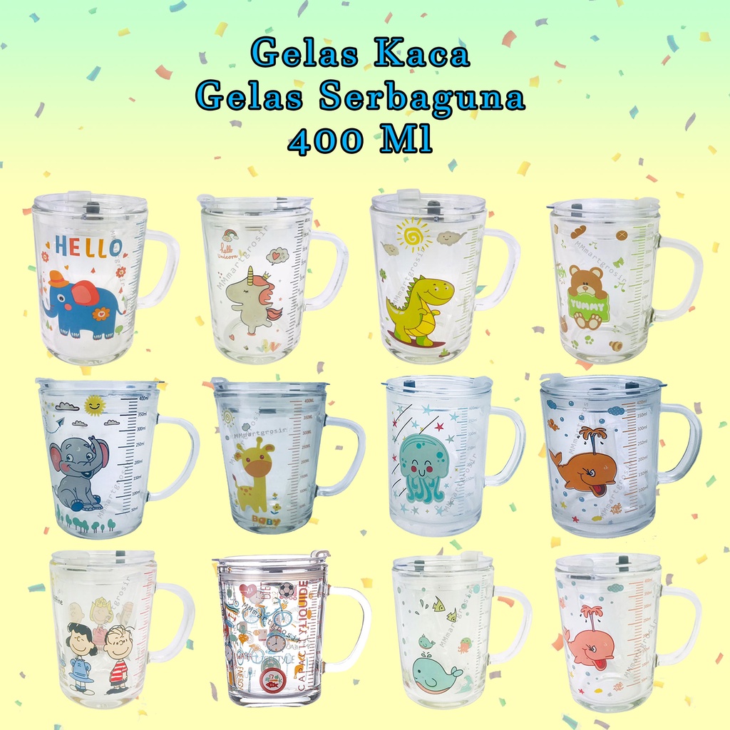 Gelas susu / gelas jus / gelas air / dengan pegangan / gelas ukur 400ML