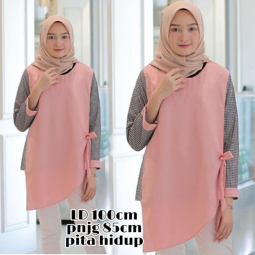 #[HNFK] Tunik Wanita Terbaru Casual / Tunik Terbaru Wanita Kombinasi Kotak / Casual Tunik Wanita