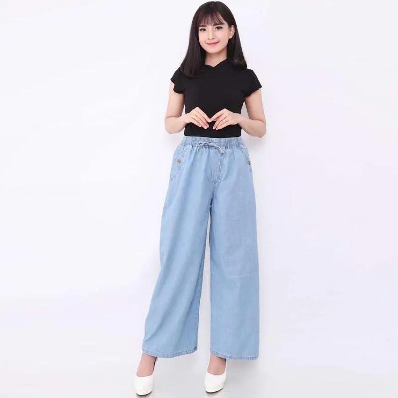 Dazina CELANA KULOT JEANS HIGHWAIST WARNA Navy HITS SELEBGRAM FASHION WANITA