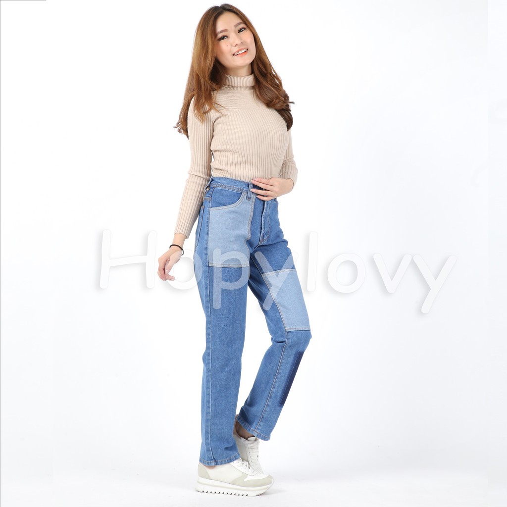 HOPYLOVY - Celana Boyfriend Jeans Wanita Briona