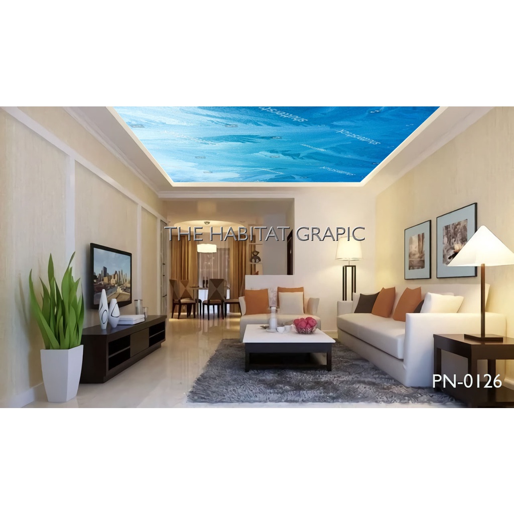 PROMO Wallpaper Sticker Atap Plafon Dinding Motif AWAN BIRU Dekorasi Tembok Rumah - wallpaper plafon