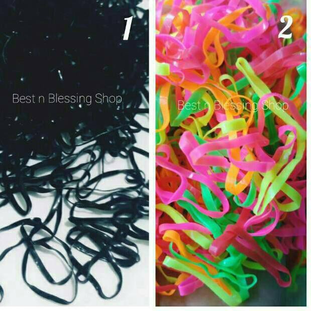 Karet jepang hitam warna-warni Kiloan ONS karet rambut ikat rambut