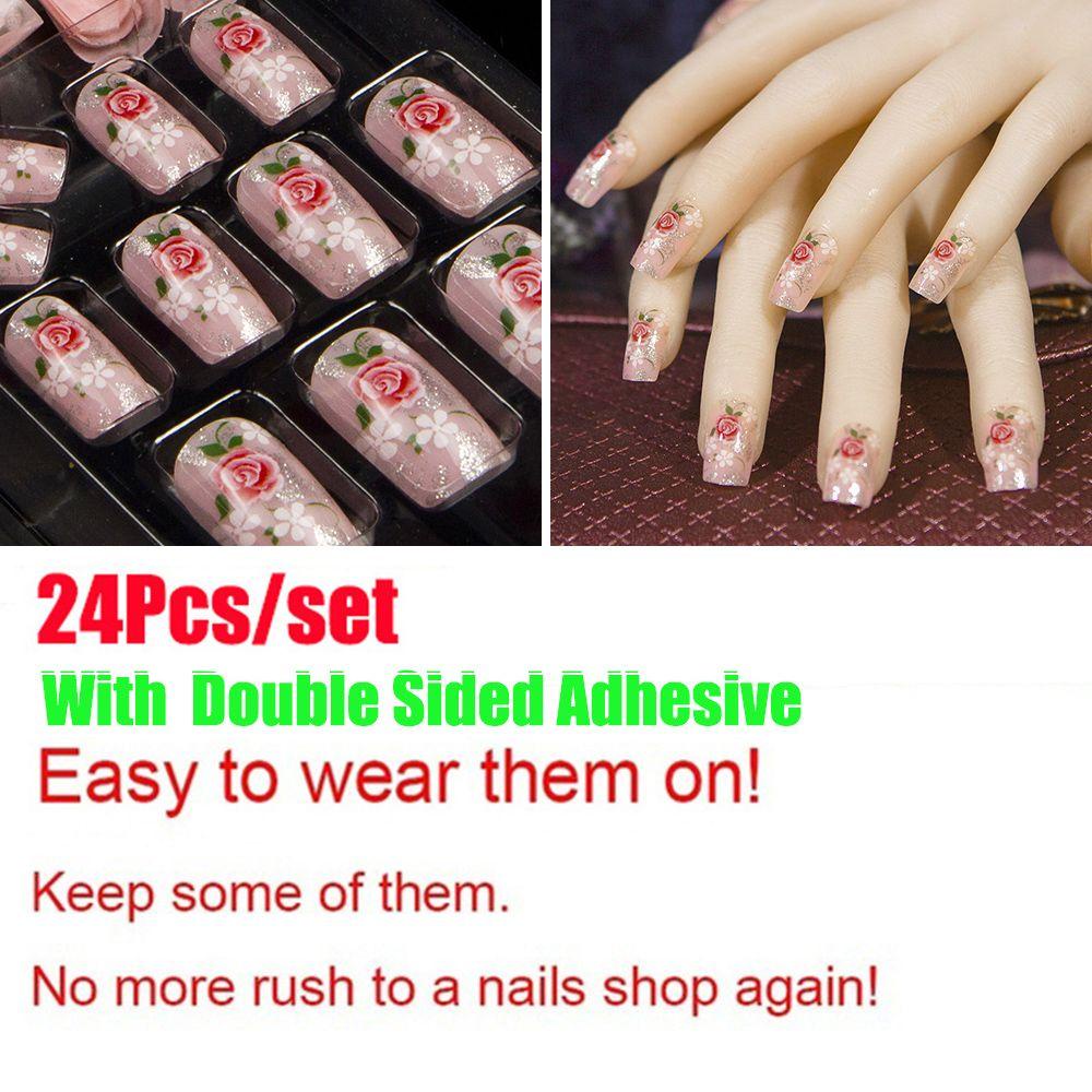 AUGUSTINA Agustina Nails Art Tips 24Pcs /set Salon Pengantin French Nail Press On Acrylic Kuku Palsu