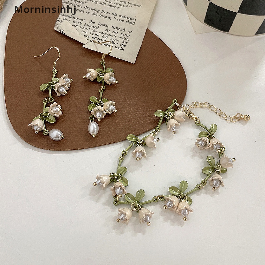 Mornin Gelang Kait Telinga Lily Of The Valley Mutiara Hijau Desain Baru Untuk Perhiasan Wanita id