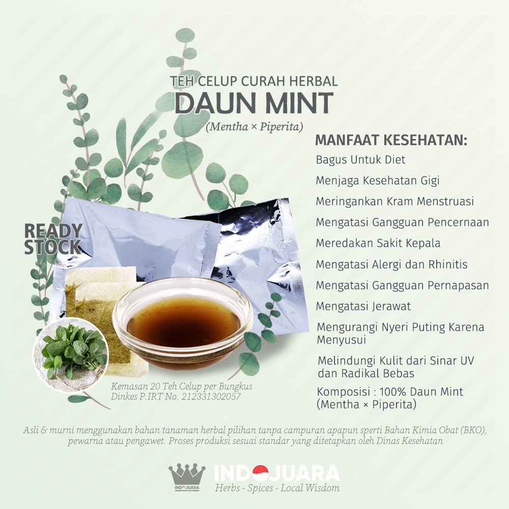 

DAUN MINT Teh Celup Curah Herbal 10 bks Diet Asma Gigi Fungsi Otak Jerawat Heartburn Rhinitis Alergi