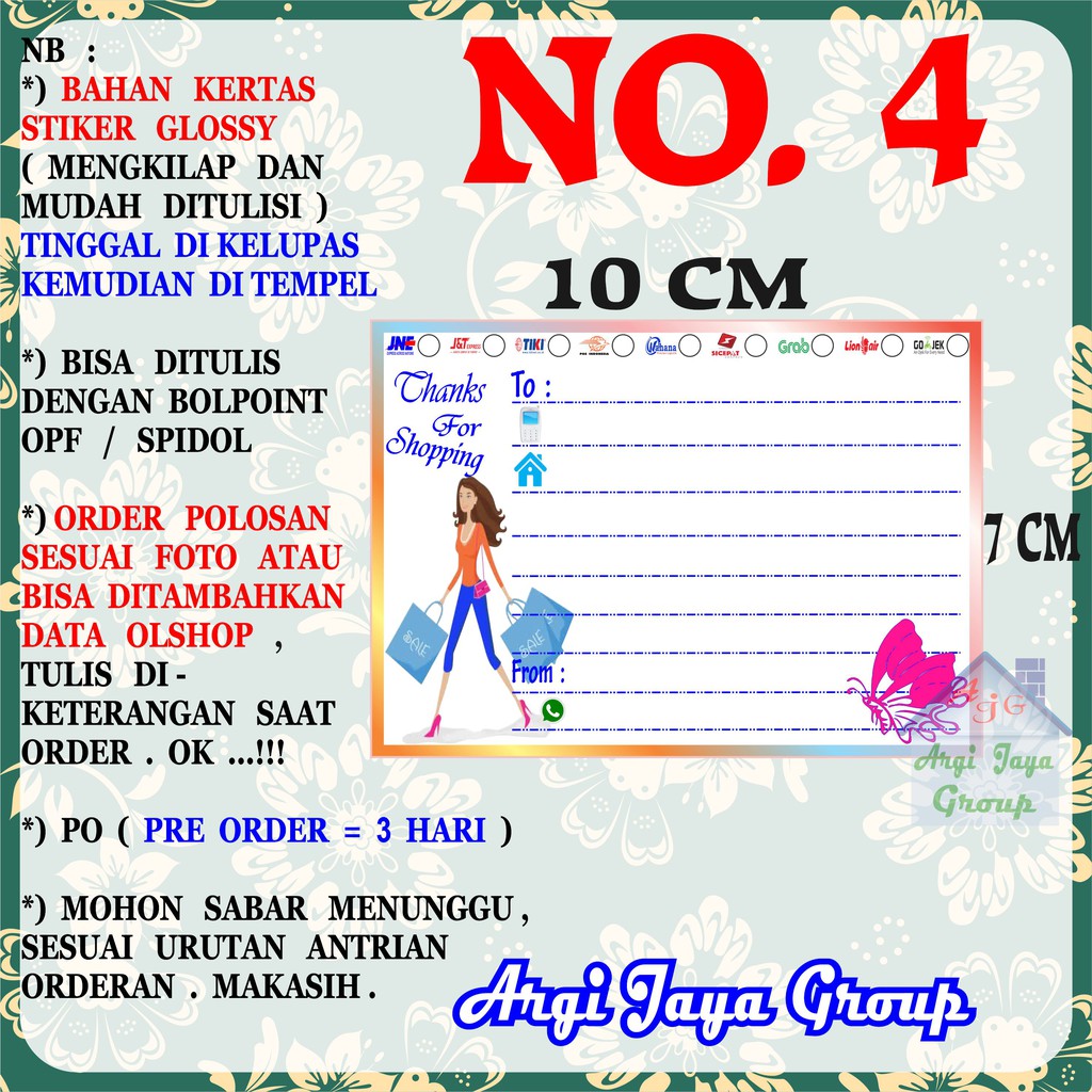 

Stiker Pengiriman - Sticker Alamat Olshop Murah Nomer 4 - 10x7 cm - Glossy
