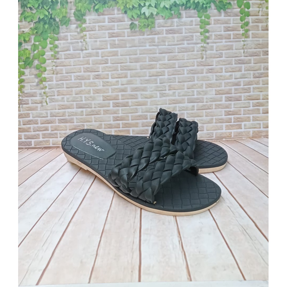 hys 2063 sandal karte wanita sandal jelly rajut peremuan terbaru produk impor-HITAM