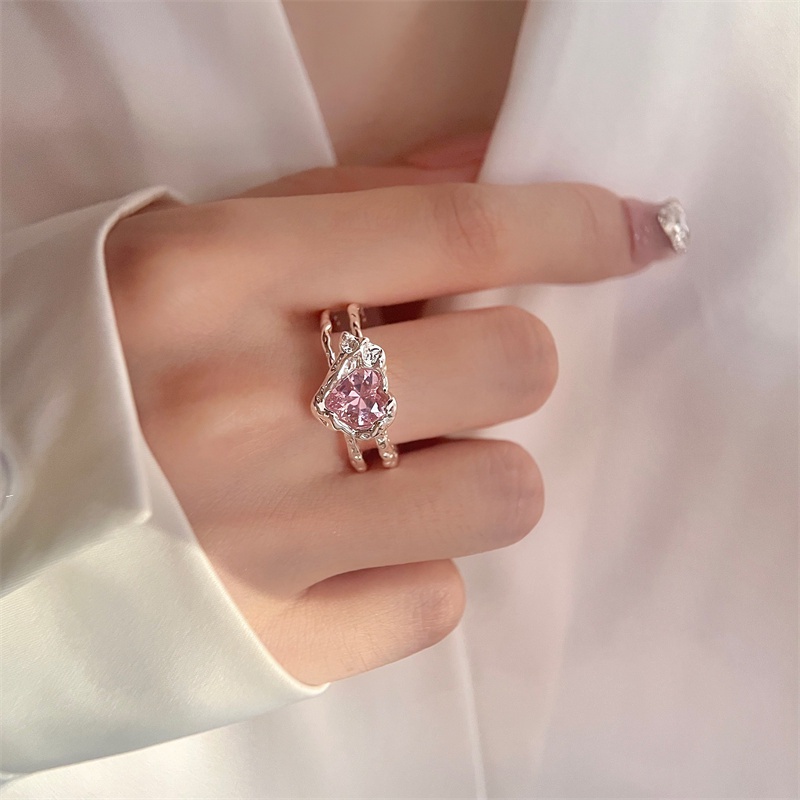 Cincin Zircon Warna Pink Bahan Silver Untuk Wanita