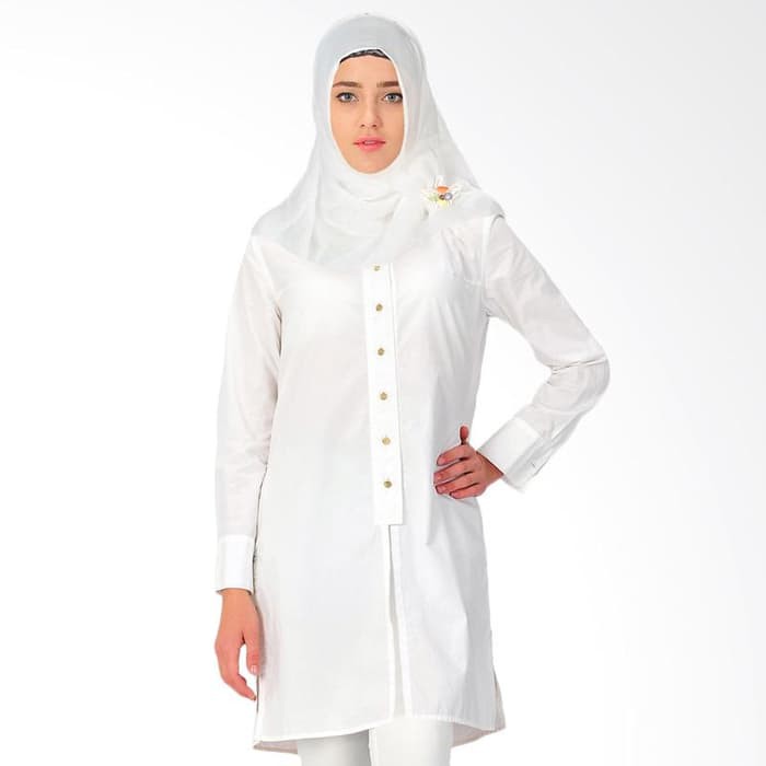 Blouse Wanita Modis Tunik Lengan Panjang - Putih - Putih, M Limited